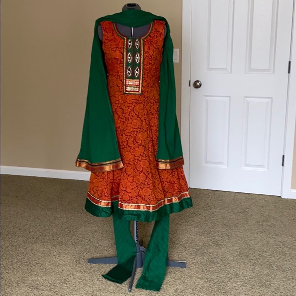 Orange & Green salwar kameez set